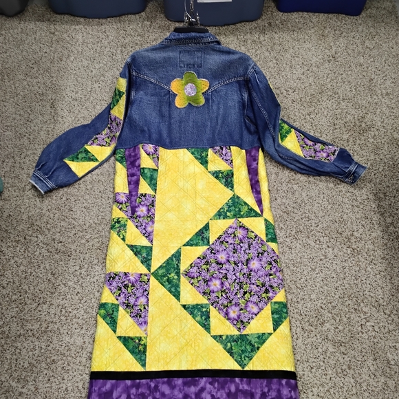 American Eagle Outfitters Patchwork Denim Jacket with Purple and Yellow Accents - Picture 4 of 8